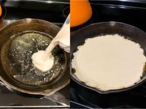 Pour in the batter but do not swirl around the pan